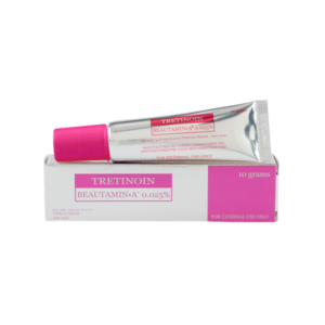 Image of Beautamin A 0.025% tube and packaging, neutral depiction