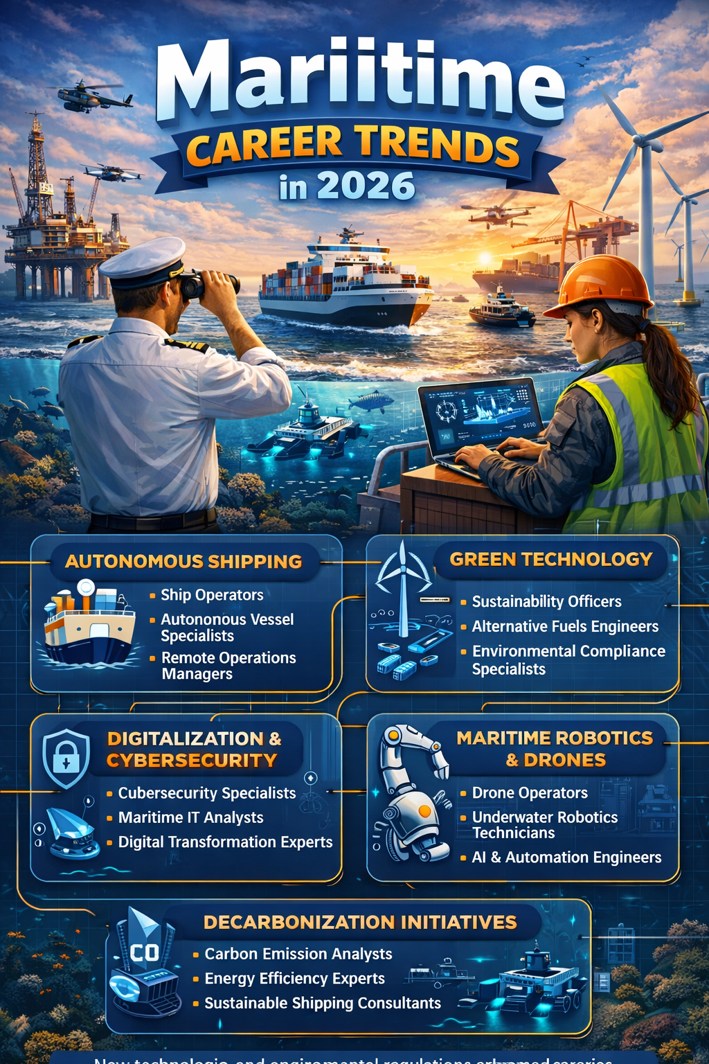 Infographic showing roles, certifications, and safety standards for seafarers worldwide.