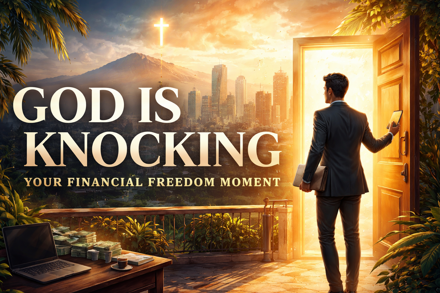 God Is Knocking — Financial Awareness Moment Illustration symbolizing faith, opportunity, and financial awareness in a Philippine setting