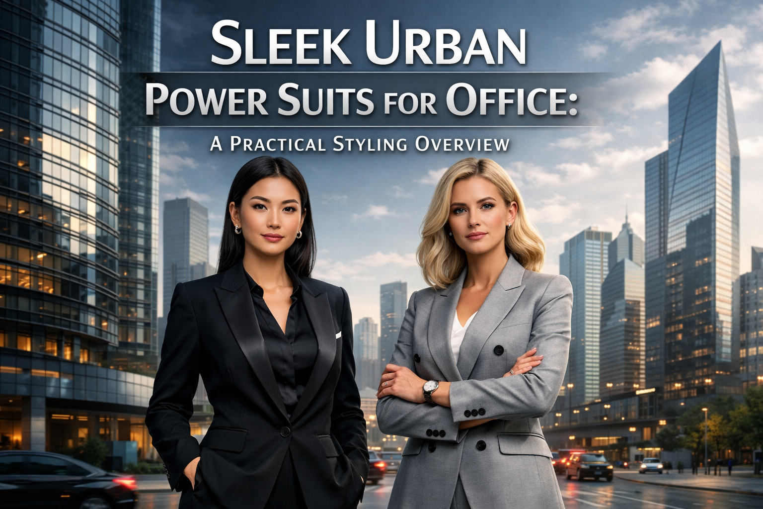 A neutral-toned blazer and matching trousers styled as an urban office power suit.