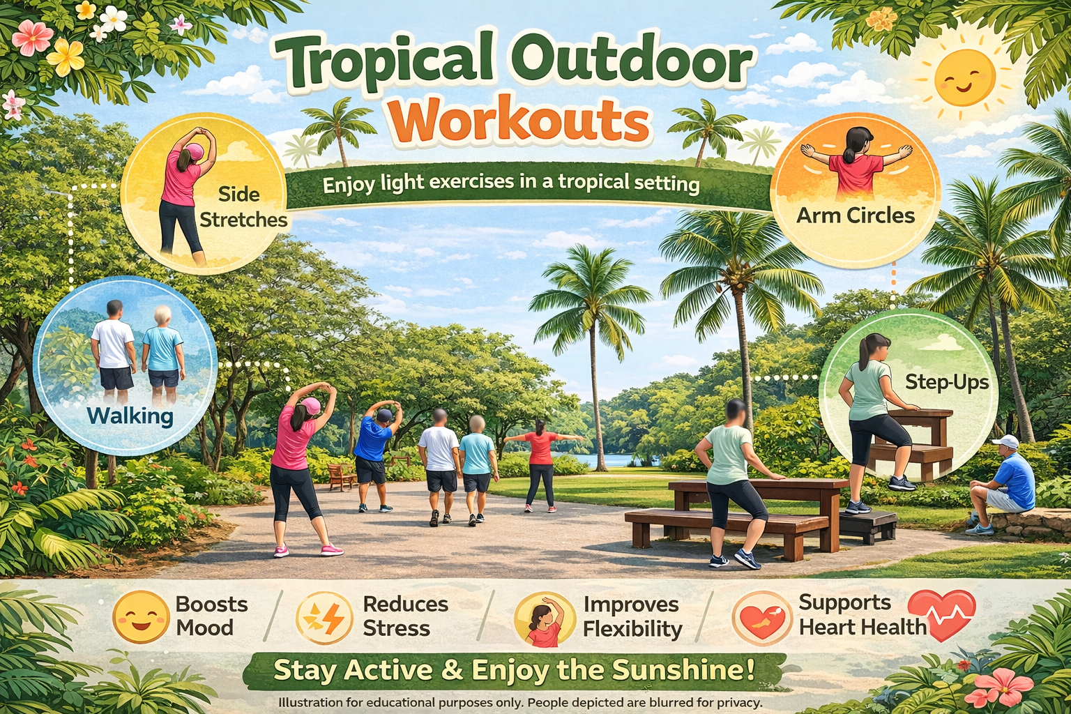 Visual summary of light outdoor exercise activities suitable for tropical environments