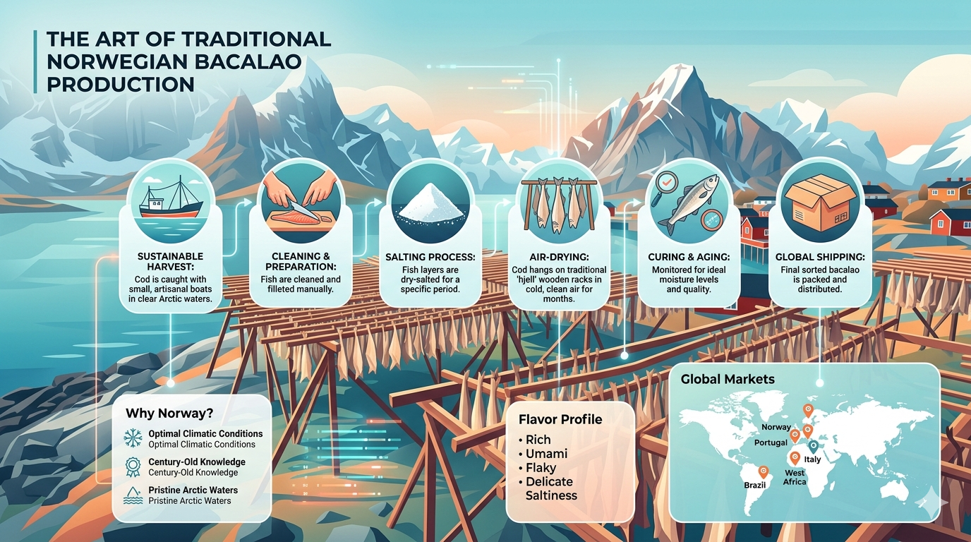 Chart showing bacalao portions, cooking methods, and nutrient content