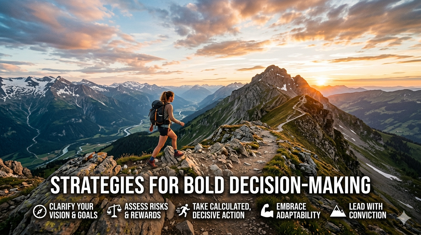 bold-decision-making-strategy-paths. Individual reviewing multiple directional paths represented by signs in a structured urban environment