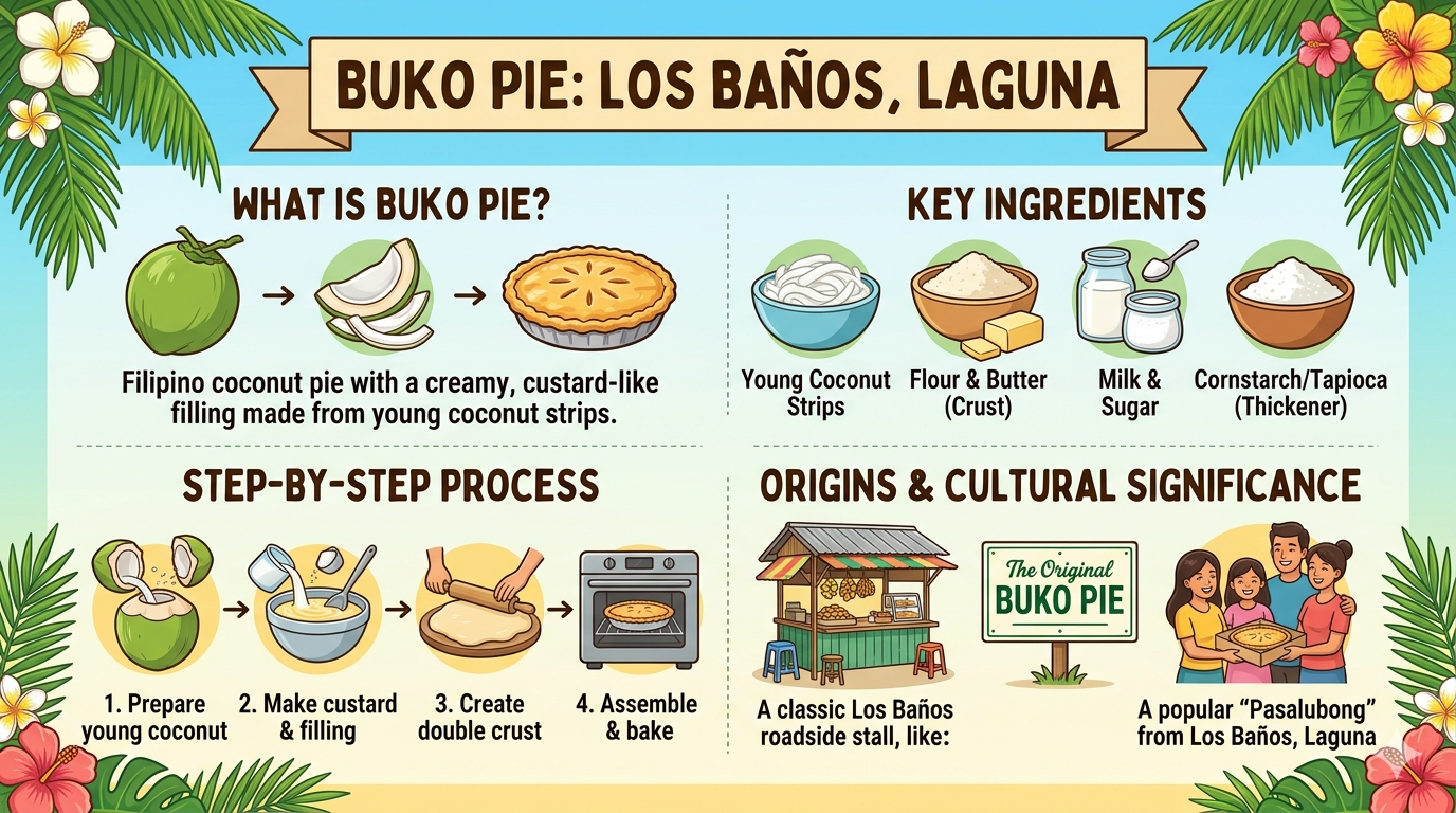 Visual diagram showing common ingredients and pastry layout of Buko Pie. (≤120 characters)