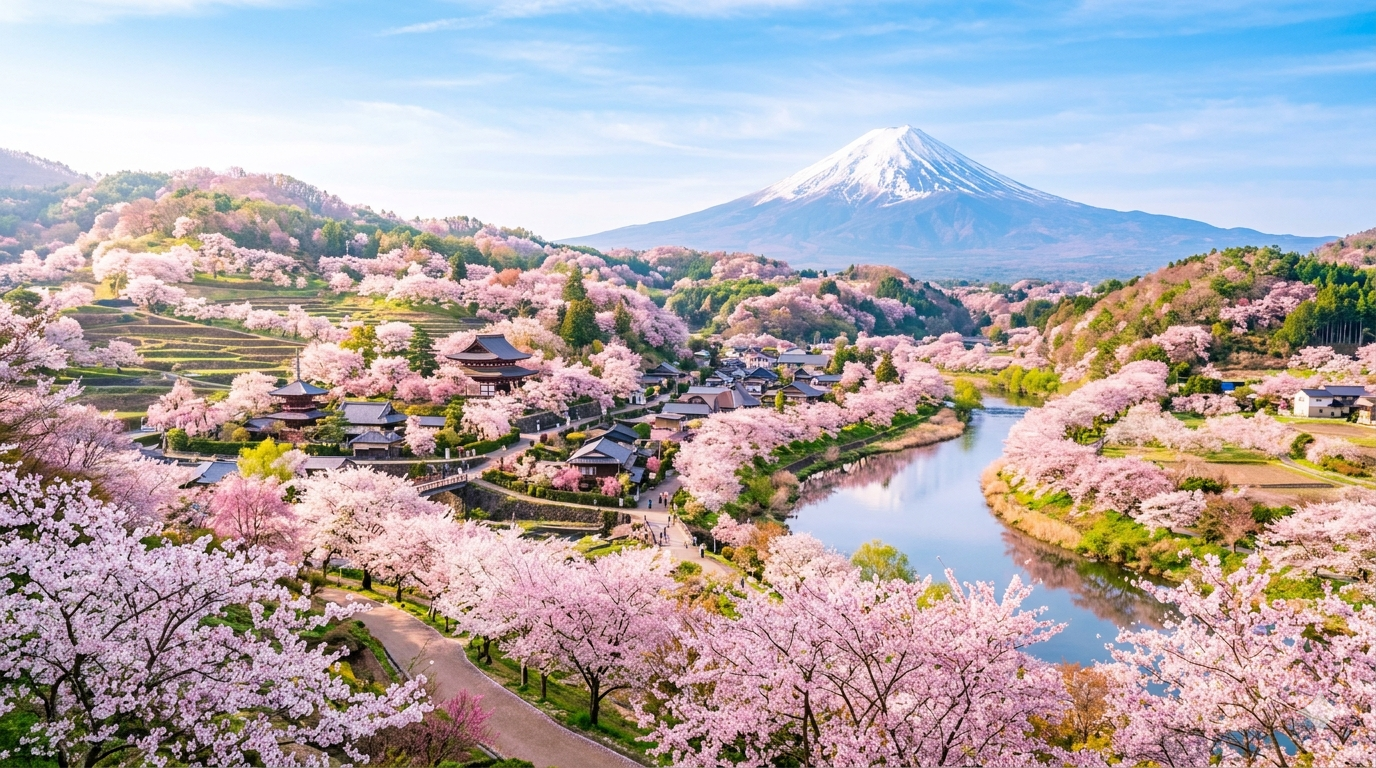 Pale pink cherry blossom flowers clustered on thin tree branches with a softly blurred natural background.