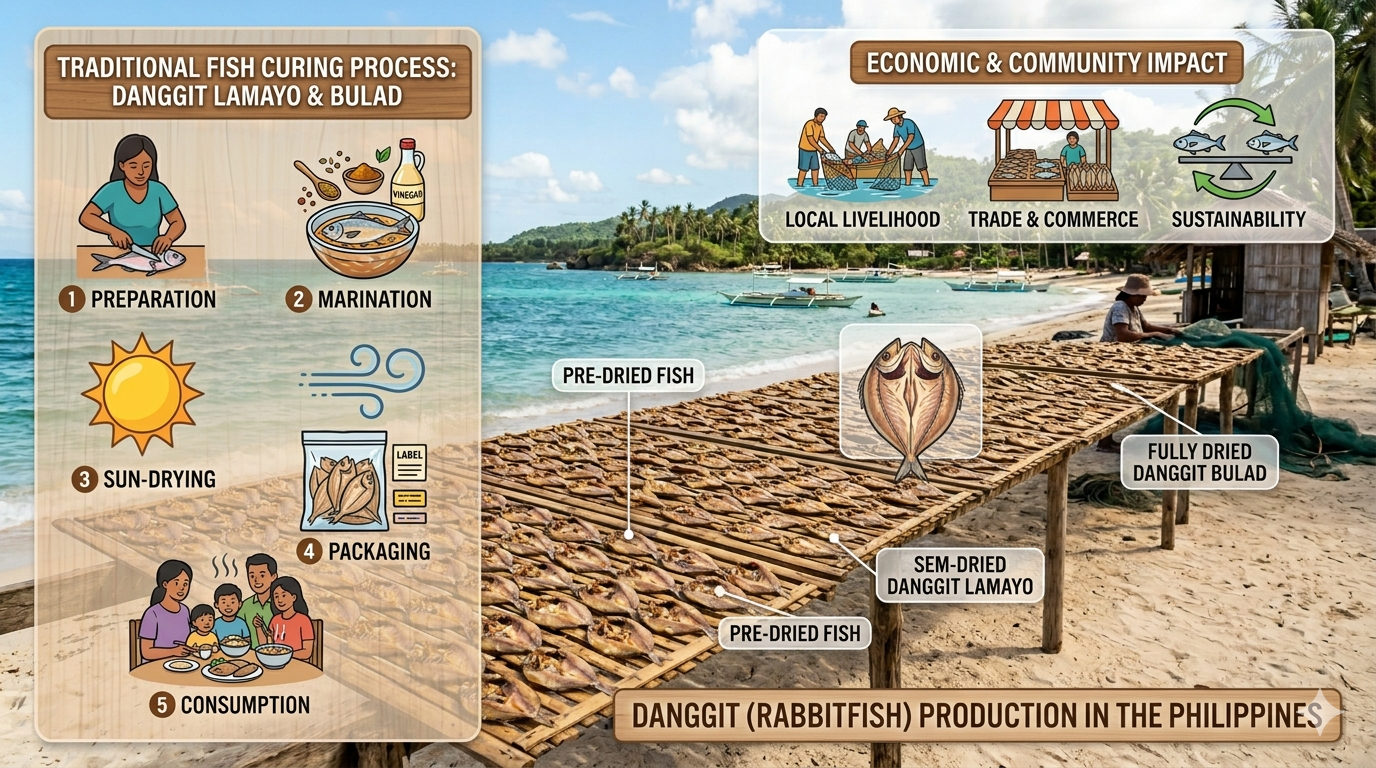 Infographic illustrating stages of danggit lamayo preparation