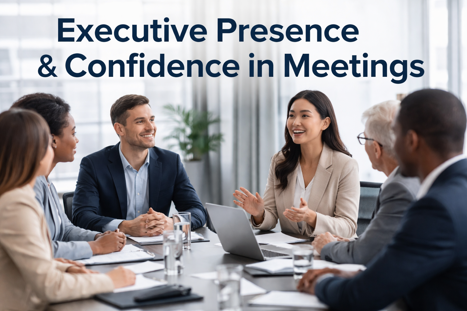 Professionals seated around a conference table engaged in a formal meeting discussion