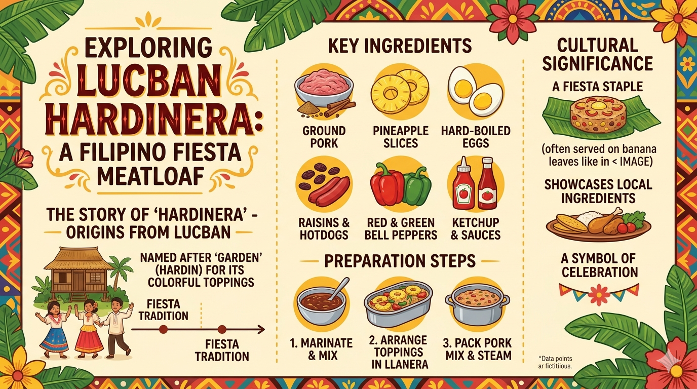 Diagram showing common Hardinera ingredients and basic preparation steps including mixing, molding, and steaming