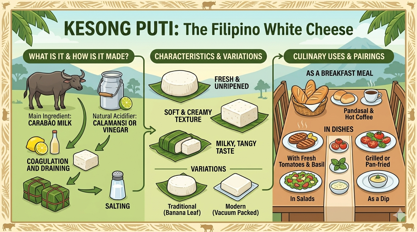 Infographic showing protein, fat, and mineral composition of Kesong Puti