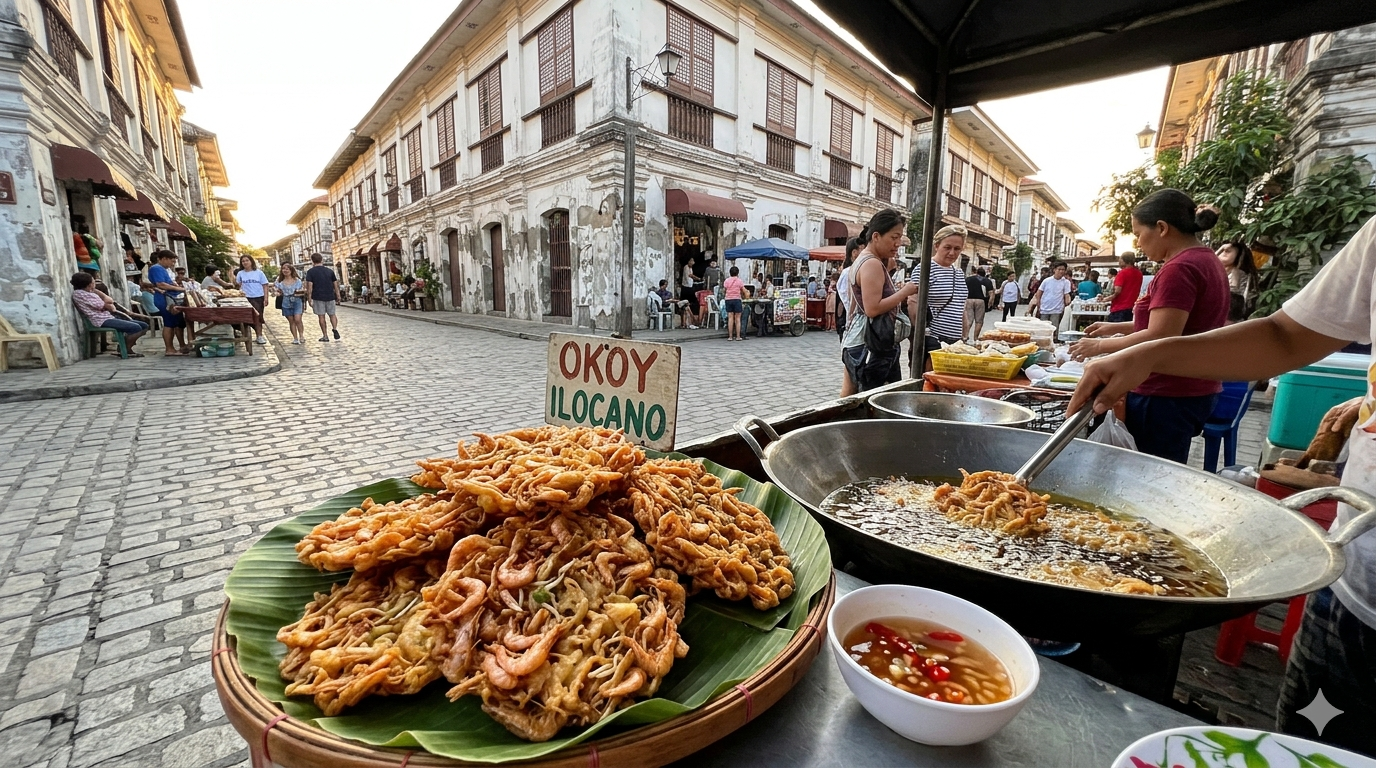okoy-ukoy-ilocano-dish. Crispy shrimp fritters with vegetables arranged on a plate