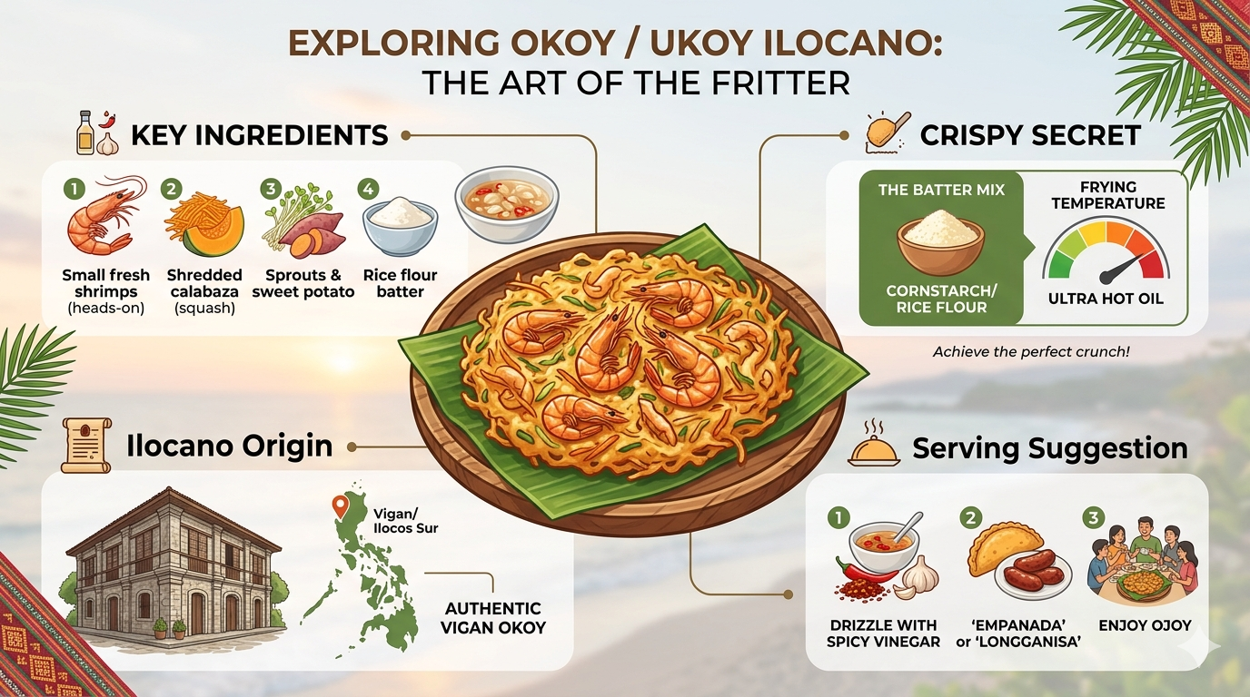 Diagram showing shrimp, vegetables, batter, and frying process steps