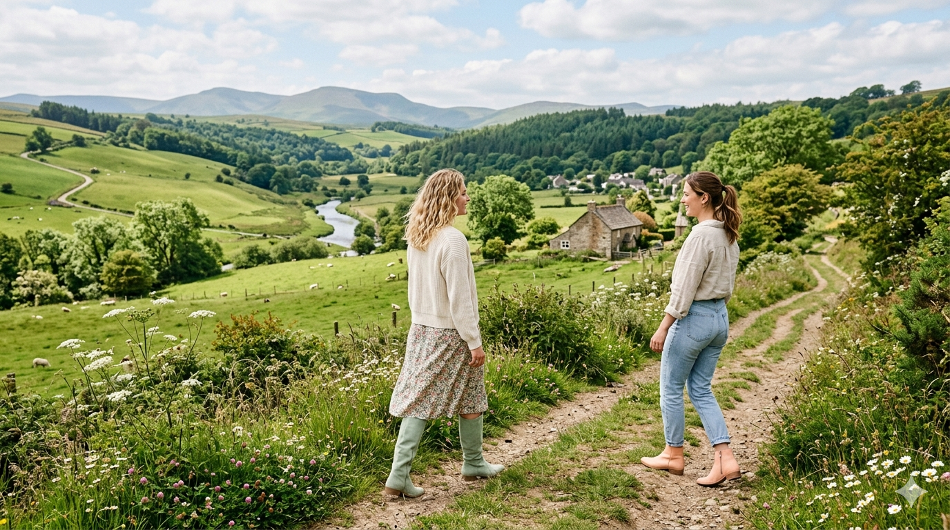 Pastel knee-high boots next to soft leather ankle booties in neutral tones on a plain background