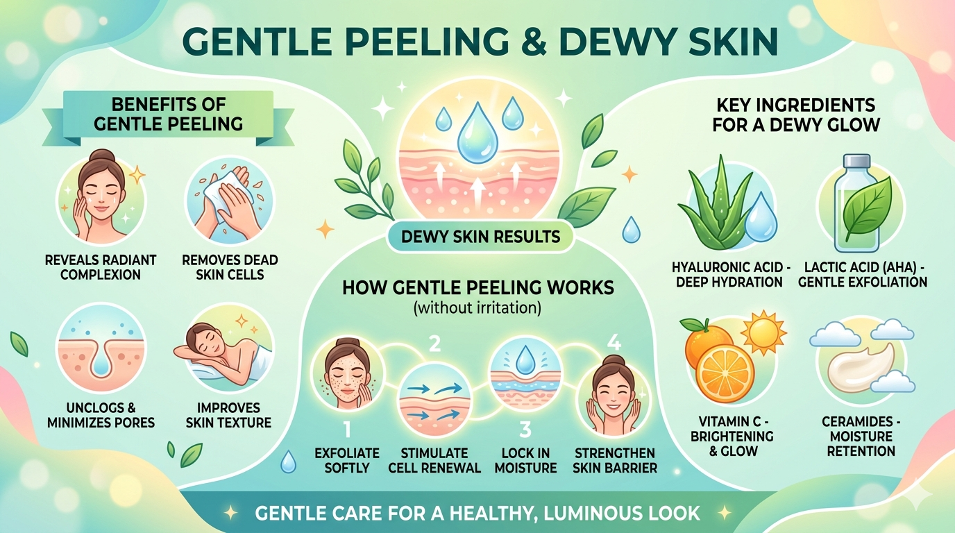 Diagram illustrating outer skin layer, exfoliation concept, and moisture elements commonly referenced in skin care materials.