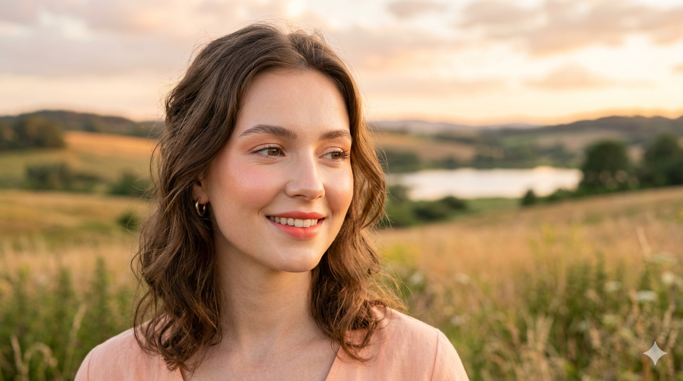soft-peach-blush-gradient-lips-cover. Close-up of a face with peach-toned blush on cheeks and softly blended lip color with deeper pigment at the center.