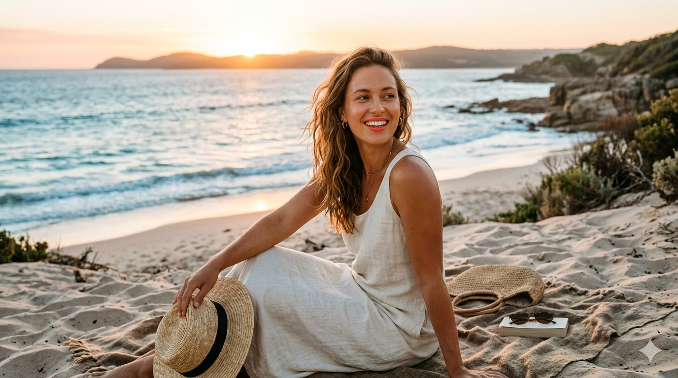Blog Cover Alt Text Close-up portrait showing warm-toned complexion makeup with coral lip color under natural lighting.