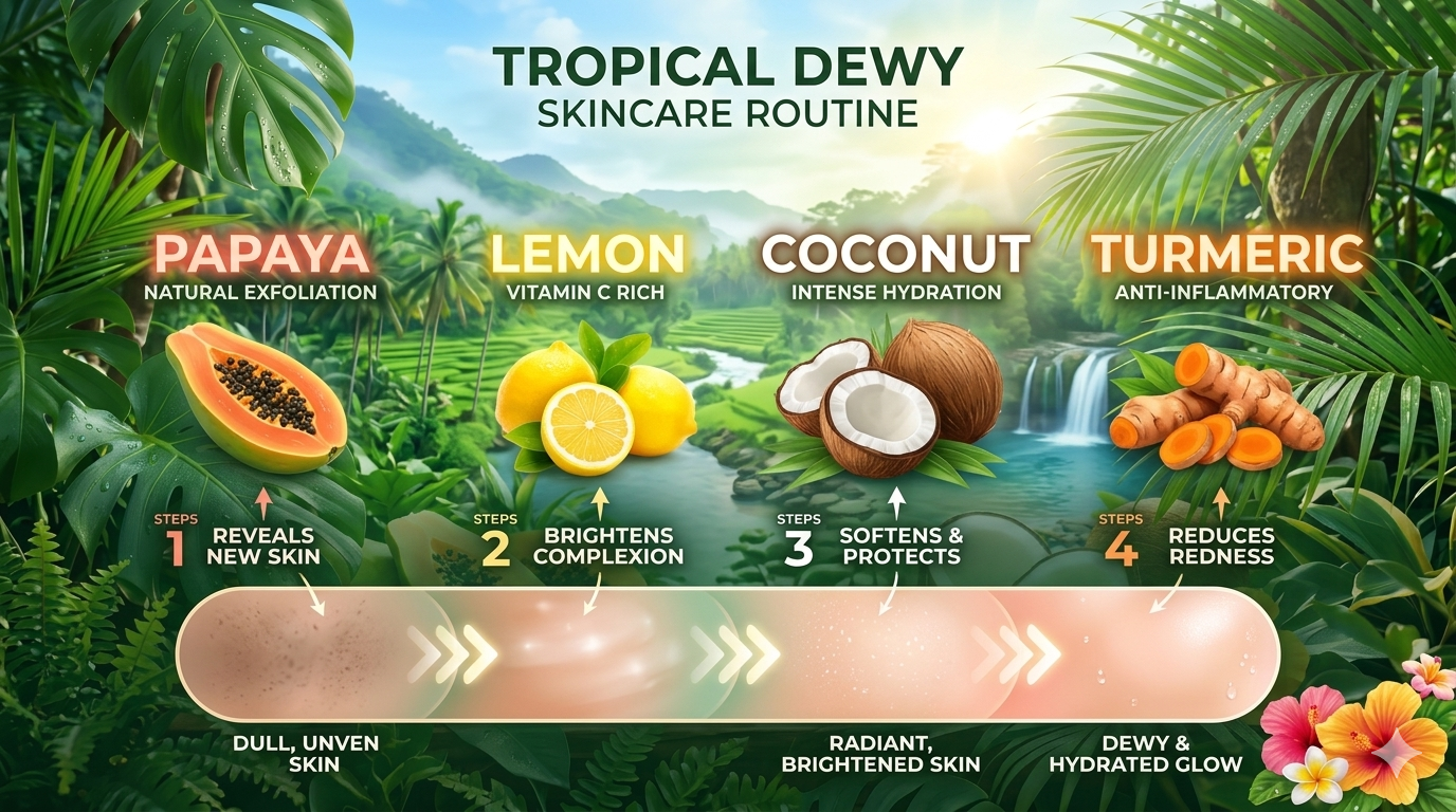 Illustration of skin layers, hydration elements, and environmental factors like humidity and sunlight exposure