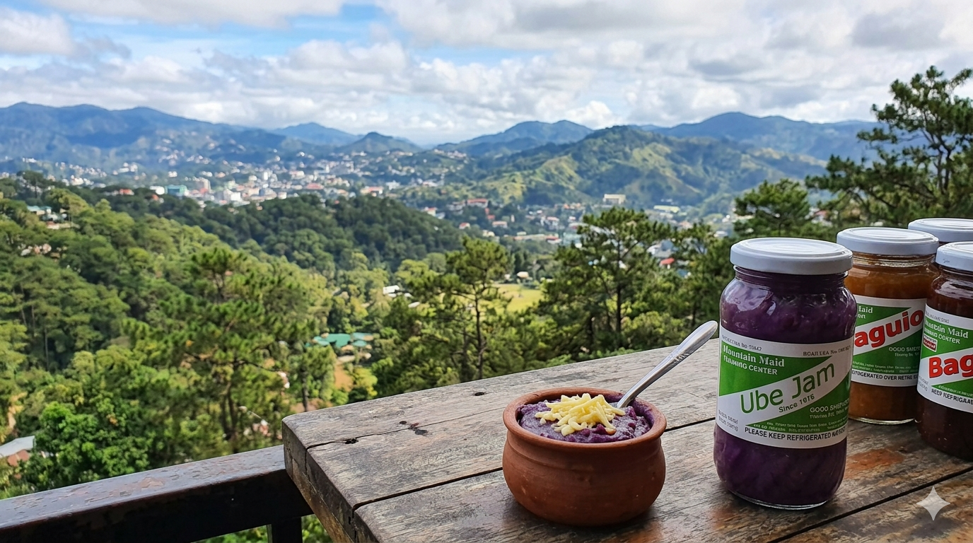ube-jam-purple-yam-display. Glass jar of purple ube jam with sliced purple yam and spoon on a clean surface