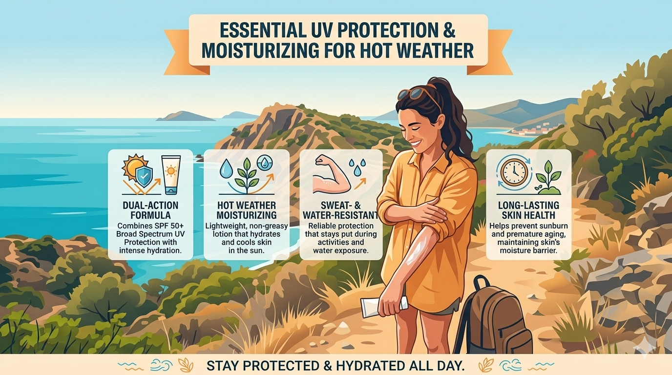 Visual chart illustrating ultraviolet radiation types and basic skin hydration concepts.