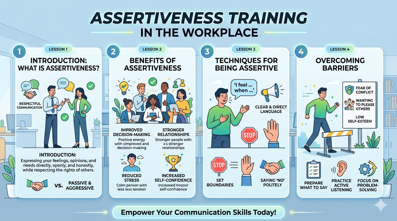 Visual chart comparing passive, assertive, and aggressive communication styles with labeled characteristics