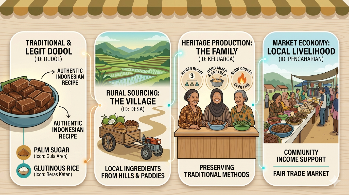 diagram showing ingredients and step-by-step preparation of dudol