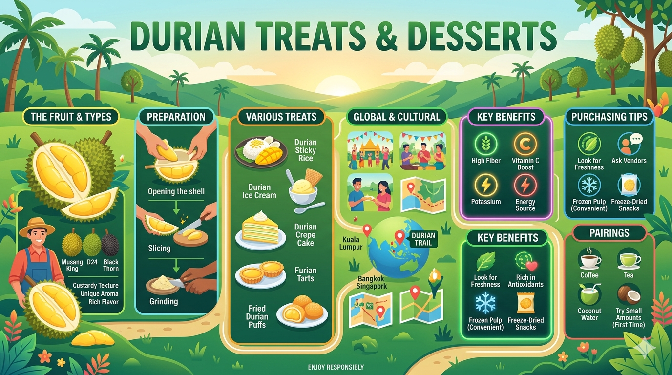Chart summarizing nutritional content of different durian-based foods.
