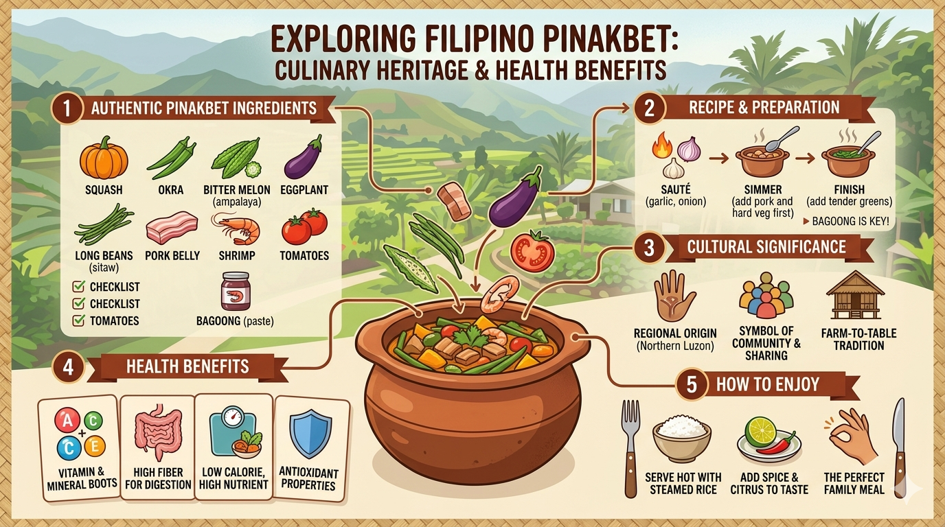 Infographic showing vegetables used in Pinakbet