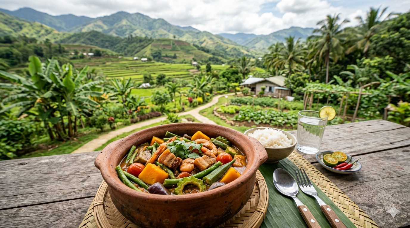 Plate of Pinakbet showing mixed vegetables