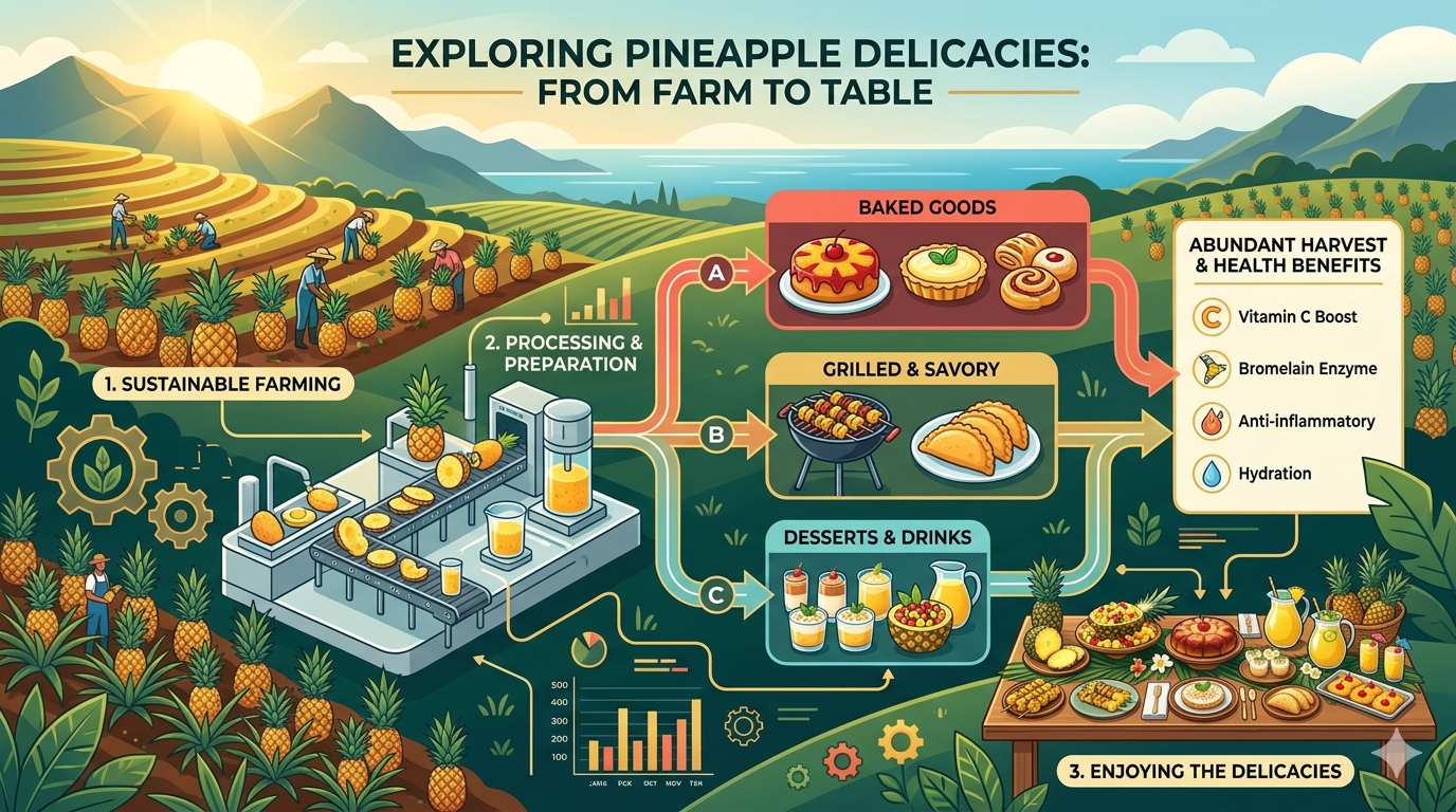 Diagram showing common pineapple-based foods and their components