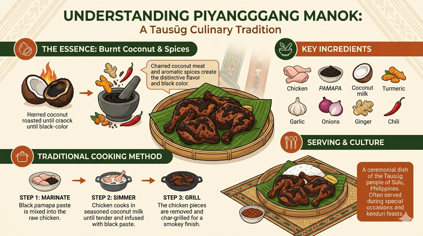 Visual breakdown of Piyanggang Manok ingredients and typical preparation steps