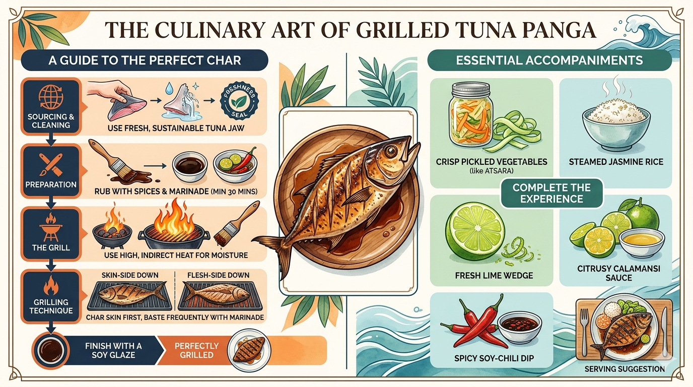 Infographic showing protein, fat, and micronutrient distribution in tuna panga